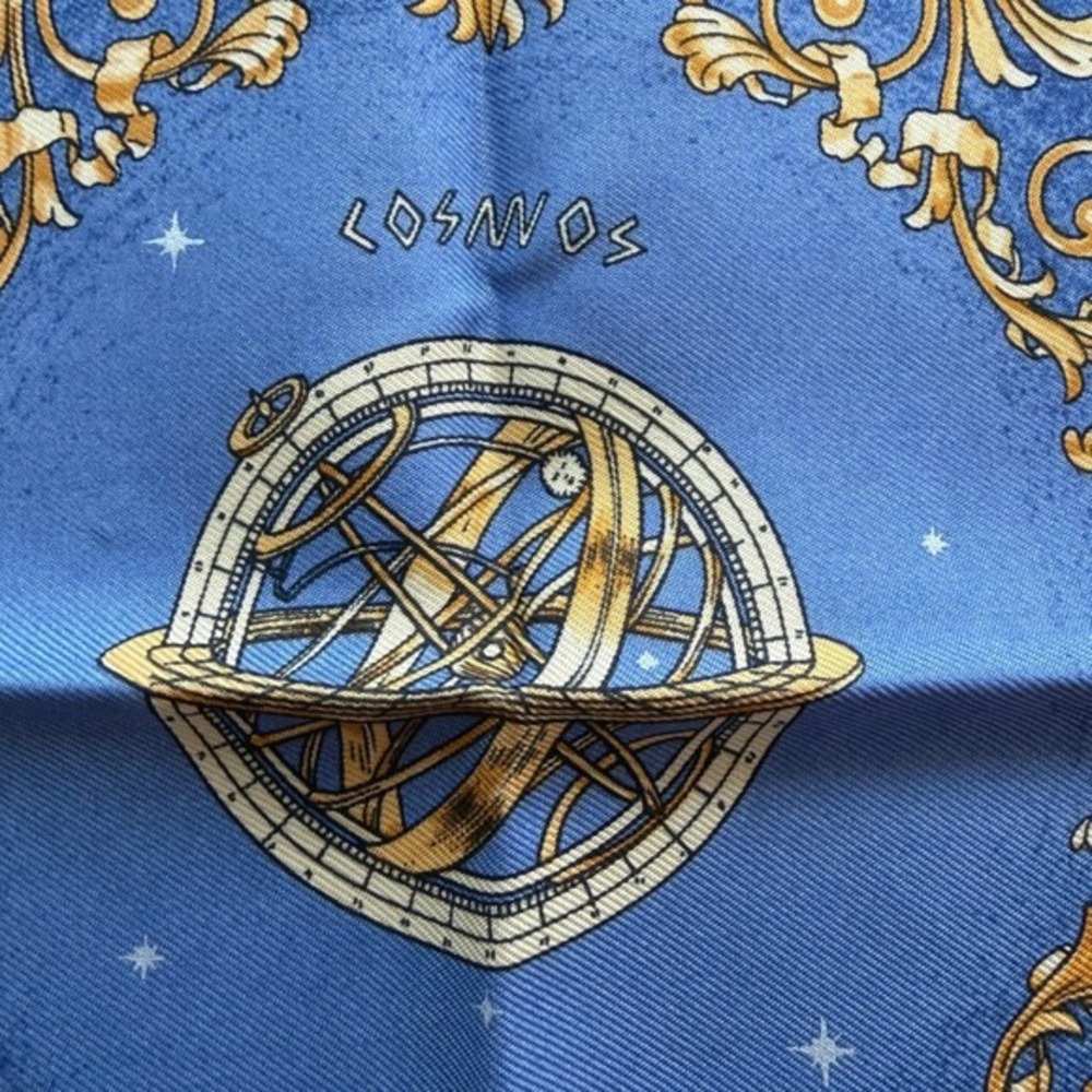 Hermès Cosmos Silk Pocket Square Scarf Philippe Ledoux Navy Blue Gold 16" - Picture 5 of 6